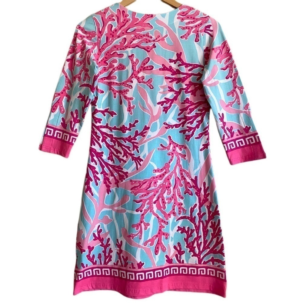 BARBARA GERWIT Vibrant Colorful Stretchy Coral Print Sheath Dress Size XS - Picture 5 of 7